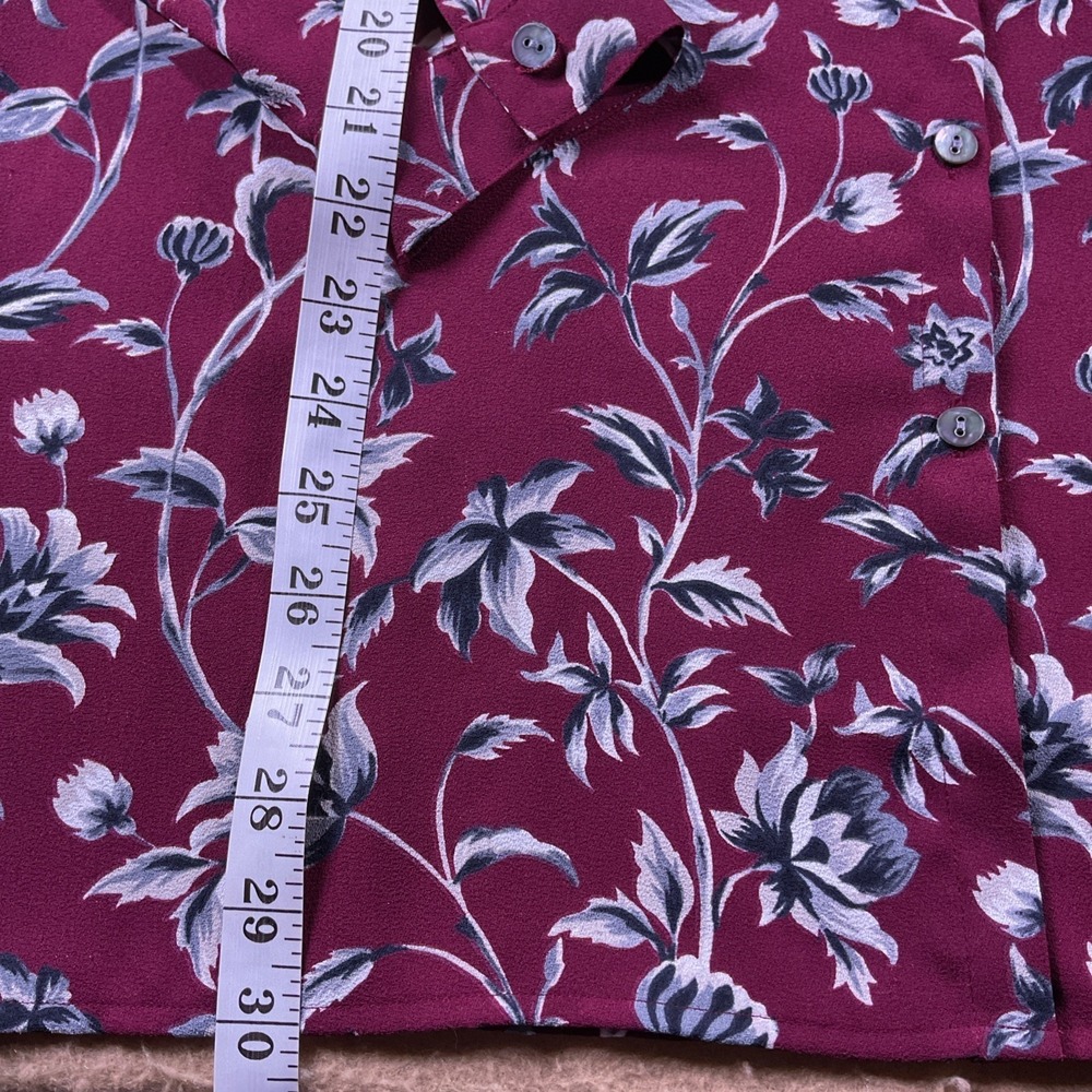 J. Jill Burgundy Floral Button Down Tunic Blouse Womens Medium Long Sleeve Shirt - Picture 5 of 12